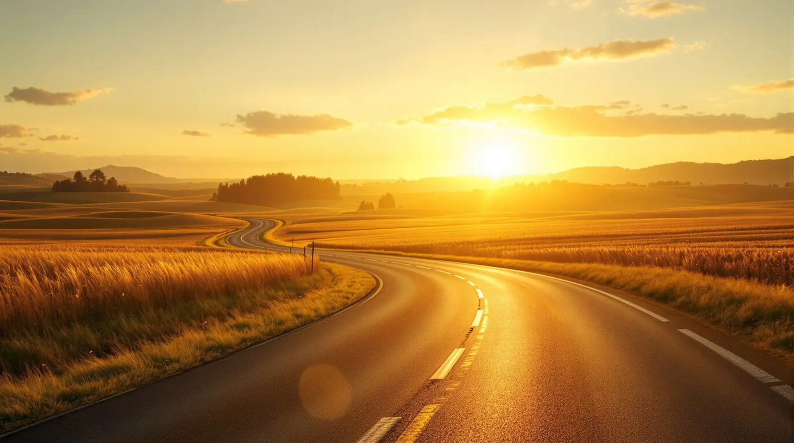 Empty road curving through warm farmland at sunrise, behind the Prime Fund Way loan request for $100 – $5,000